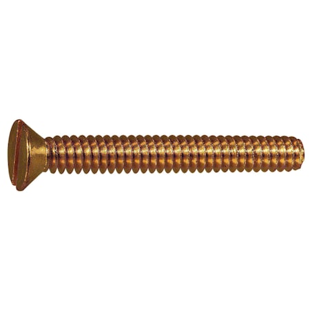 #10-24 X 1-1/2 In Slotted Flat Machine Screw, Plain Brass, 14 PK